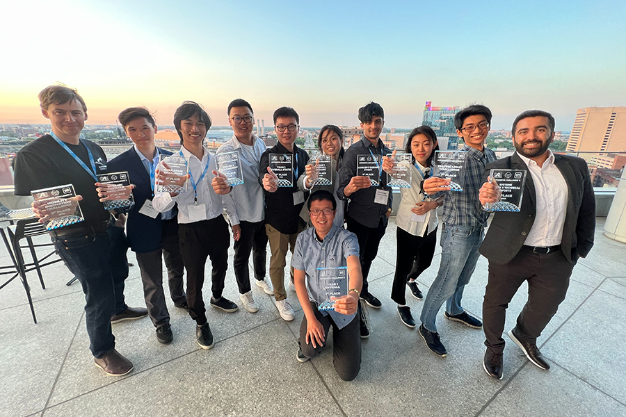 The aUToronto team won the first phase of the AutoDrive Challenge™ II, which took place June 6-10 in Ann Arbor, Mich. Back row, left to right: Prof. Steven Waslander (UTIAS), Sean Wu, Brian Chen, Kevin Ding, Jiachen (Jason) Zhou, Yvonne Yang, Mustafa Khan, Jenny Xu, Brian Cheong and Milad Alekajbaf (mentor from GM). Front row: Frank (Chude) Qian. (Photo: aUToronto)
