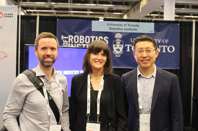 Profs. Tim Barfoot, Angela Schoellig and Yu Sun represent the UofT Robotics Institute at ICRA 2019. Photo courtesy Xiaoyu Zhu.